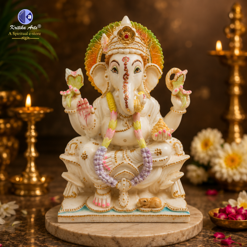 Hybrid Poly Marble Ganesh Idol 9 Inch
