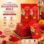 Pure Natural Herbal Rajasthani Roli Kumkum Powder Pack of 48 Pouches (5gm Each) – Organic Haldi Based Red Tilak Kumkum for Pooja, Temple, Festival & Wedding Use - Image 2