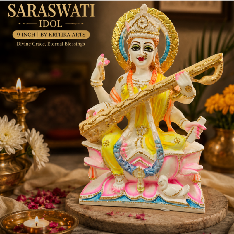 Hybrid Poly Marble Saraswati Idol 9 Inch