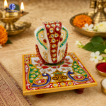 Marble Ganesh Chowki with Handcrafted Lord Ganesha Idol on Decorative Colorful Platform by Kritika Arts