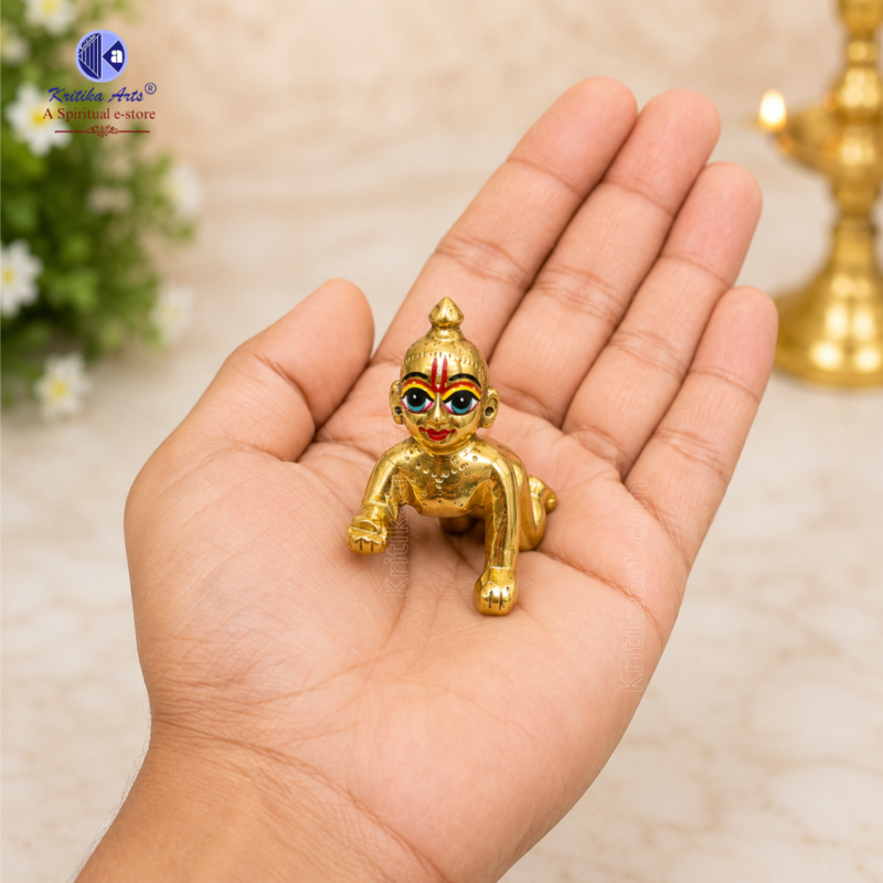 Ashtadhatu Brass Laddu Gopal Idol Mini Size 1 2 3 Buff Polished Krishna Murti for Home Temple