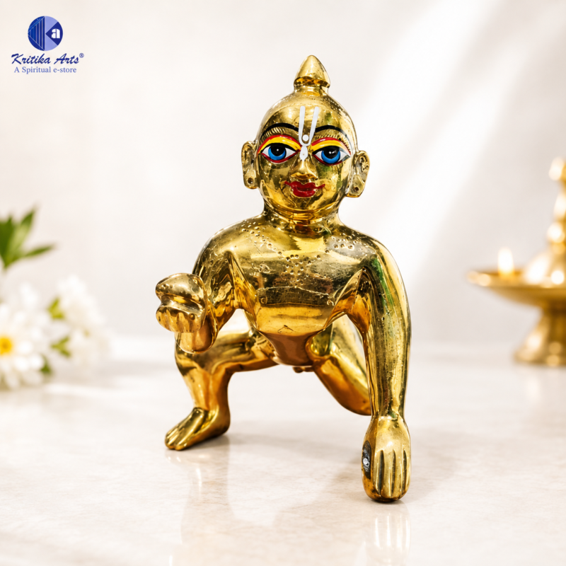 Home 33 Extra Large Ashtadhatu Brass Laddu Gopal Idol Size 13 No Handmade Bal Gopal Murti 13 Inch for Home Temple Worship