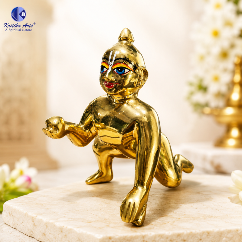 Ashtadhatu Brass Laddu Gopal Idol 7 No 8 No Heavy Bal Gopal Murti for Home Temple