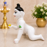 ,*1 No. Hybrid Poly Marble Laddu Gopal Ji Size 9 | White Marble Bal Gopal Murti with Full Shringar Dress Set | Handmade Kanha Ji Idol - Image 3