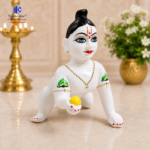 ,*1 No. Hybrid Poly Marble Laddu Gopal Ji Size 9 | White Marble Bal Gopal Murti with Full Shringar Dress Set | Handmade Kanha Ji Idol - Image 4