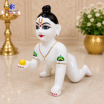 Hybrid Poly Marble Laddu Gopal Ji Size 9 White Marble Bal Gopal Murti with Full Shringar Dress Set