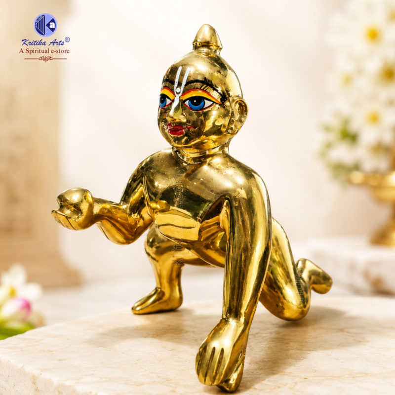Ashtadhatu Brass Laddu Gopal Idol Size 9 Large 8.5 Inch Bal Gopal Murti for Home Temple