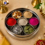 ,*Stainless Steel Pooja Set Dabba with 7 Containers (Size 8) | Roli Chawal Kumkum Chandan Storage Box | Pooja Samagri Organizer for Home Mandir - Image 2