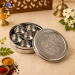 ,*Stainless Steel Pooja Set Dabba with 7 Containers (Size 8) | Roli Chawal Kumkum Chandan Storage Box | Pooja Samagri Organizer for Home Mandir - Image 6