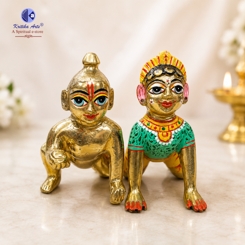 Ashtadhatu Laddu Gopal Radha Rani Jugal Jodi Murti Size 5 Metal Deity Set for Home Temple