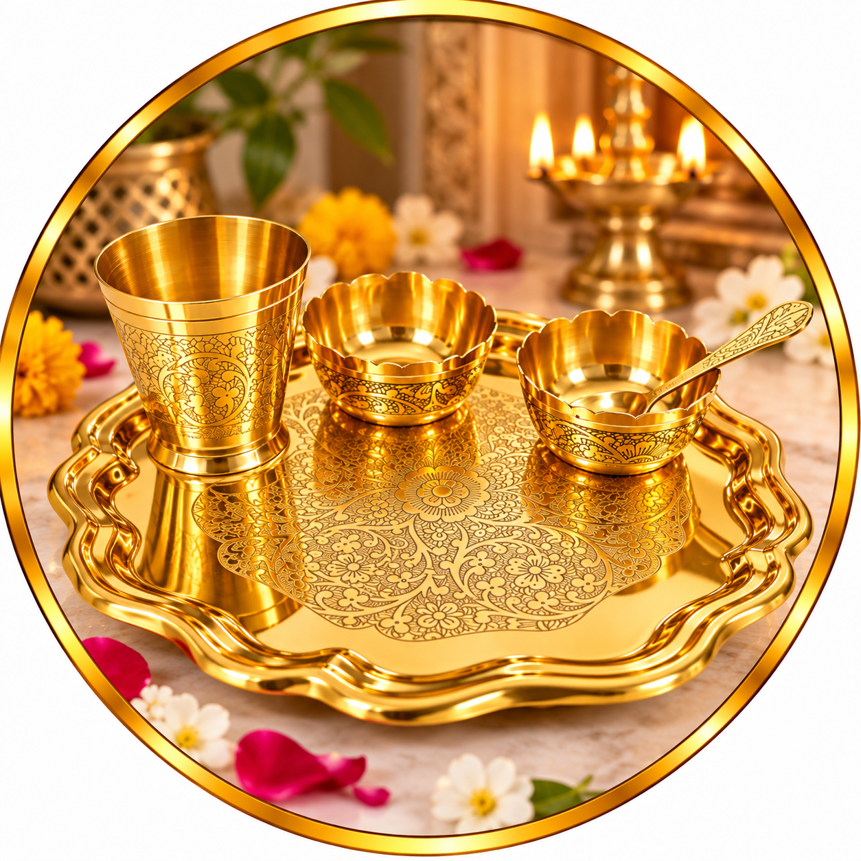11. Brass copper puja essentials