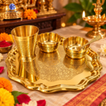 Pure Brass Bhog Thali Katori Glass Set for Puja | Kritika Arts - Image 2
