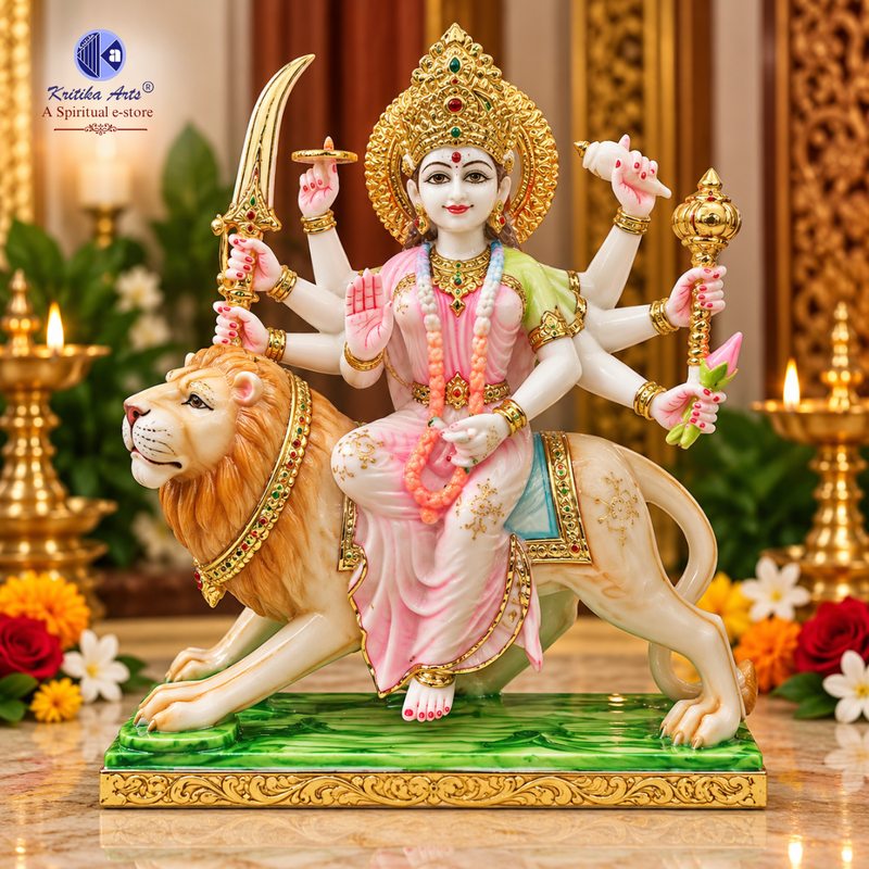 नवरात्रि का महत्व, पूजा विधि एवं पूजन सामग्री – सम्पूर्ण जानकारी 1 Pure White Marble Maa Durga Murti