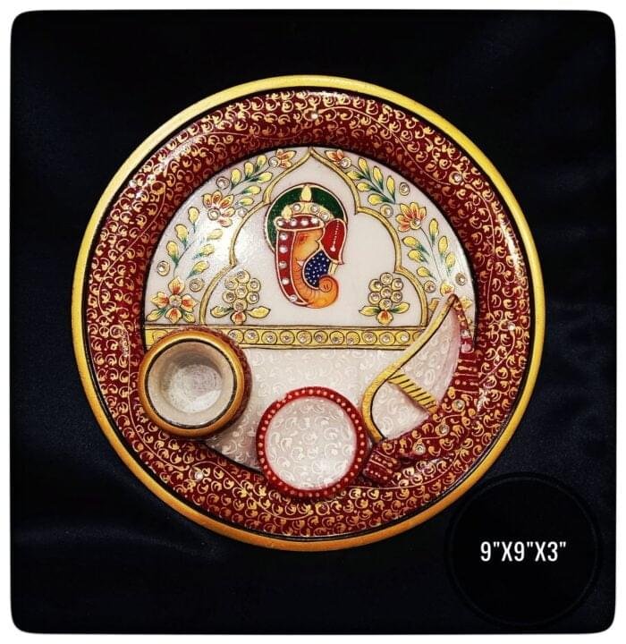 Puja Arti Thali Marble Handicraft Set 9 Inch - Image 1