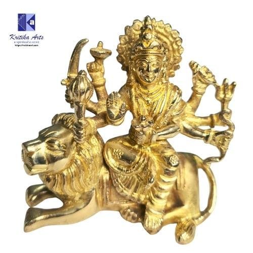 Brass Durga Ji Idol with Baitha Sher 4 Inch Super Fine Quality" - Image 1