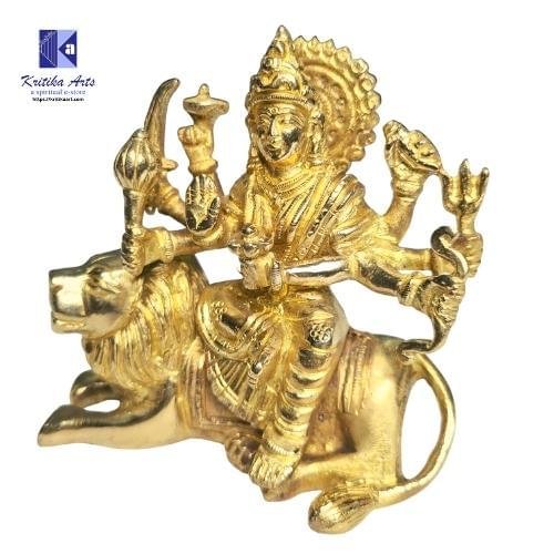 Brass Durga Ji Idol with Baitha Sher 4 Inch Super Fine Quality" - Image 3