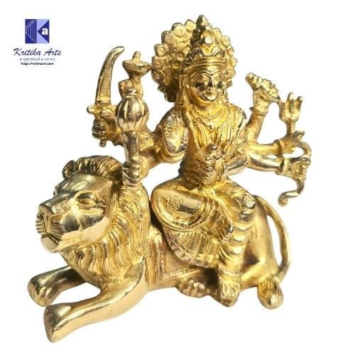 Brass Durga Ji Idol with Baitha Sher 4 Inch Super Fine Quality" - Image 2