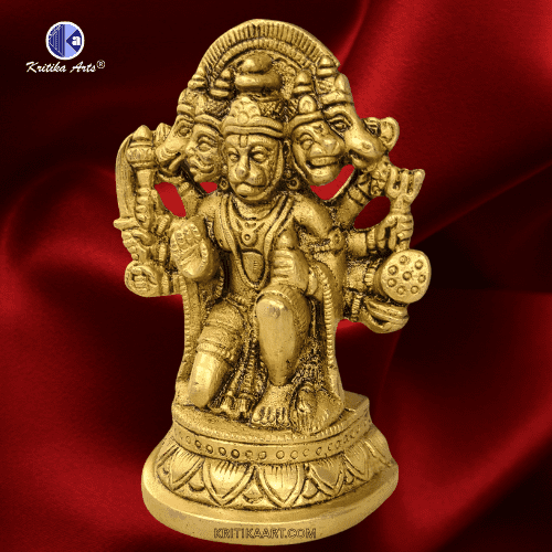 Brass Panch Mukhi Hanuman Super Fine Quality 4.5 inch - Image 2