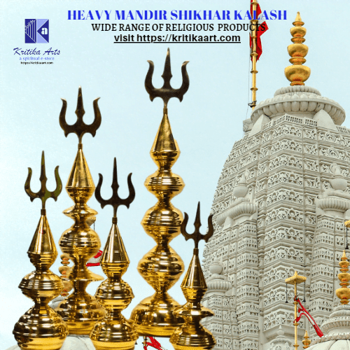 ,Brass Heavy Mandir Shikhar Kalash with Trishul | 5 Kalash Dome Top Design | Heavy Duty Brass Temple Gumbad 30 & 34 Inch by Kritika Arts® - Image 2